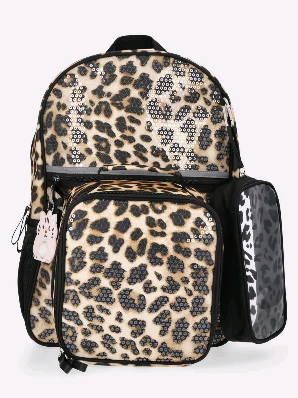Kids Leopard Print Sequin Backpack - Black/Tan